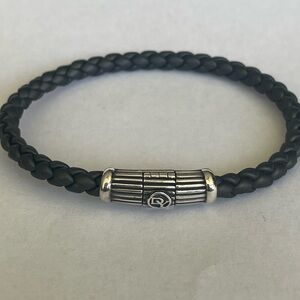 David Yurman men’s black braided rubber bracelet with sterling silver clasp